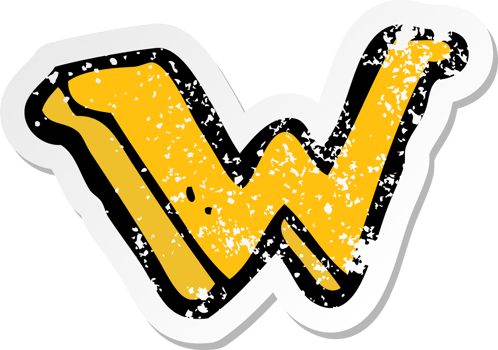 retro distressed sticker of a cartoon letter W png