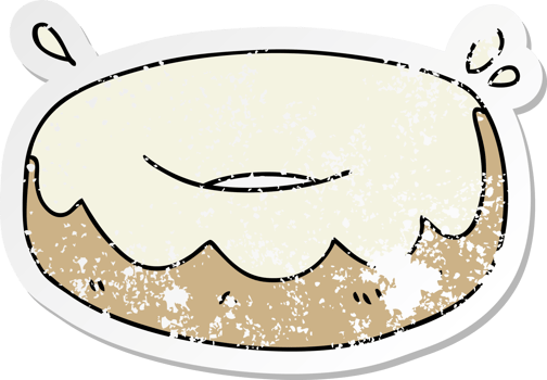distressed sticker of a quirky hand drawn cartoon iced donut png