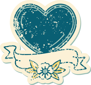 iconic distressed sticker tattoo style image of a heart and banner png