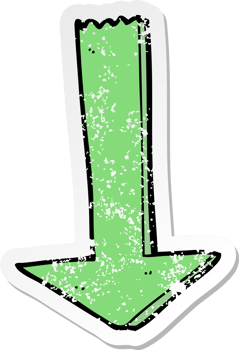 distressed sticker of a cartoon pointing arrow png