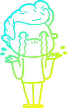 cold gradient line drawing of a cartoon man crying png