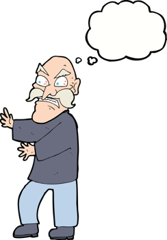 cartoon angry old man with thought bubble png