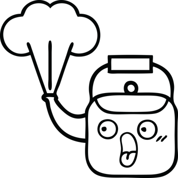 line drawing cartoon of a steaming kettle png