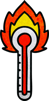 retro grunge texture cartoon of a hot glass thermometer png