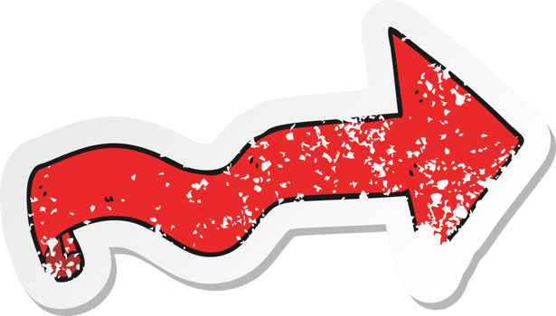 retro distressed sticker of a cartoon arrow png