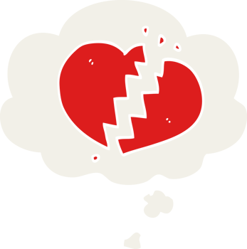 cartoon broken heart with thought bubble in retro style png