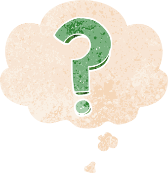 cartoon question mark with thought bubble in grunge distressed retro textured style png