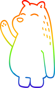 rainbow gradient line drawing of a cartoon bear waving png