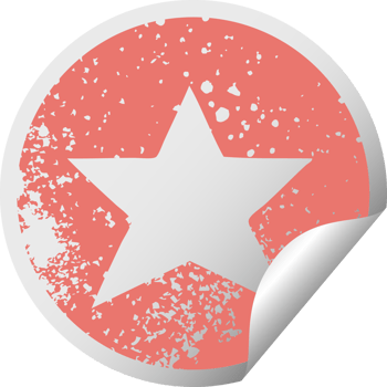 distressed circular peeling sticker symbol of a gold star png