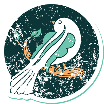 iconic distressed sticker tattoo style image of a bird on a branch png