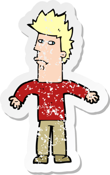 retro distressed sticker of a cartoon confused man png