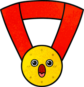 retro grunge texture cartoon of a gold medal png