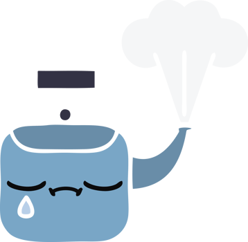 flat color retro cartoon of a steaming kettle png