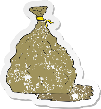 retro distressed sticker of a cartoon tied bag of rubbish png