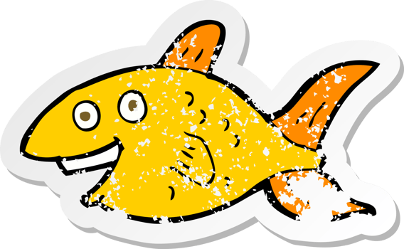 retro distressed sticker of a cartoon fish png