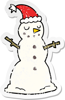 distressed sticker of a cartoon christmas snowman png