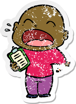 distressed sticker of a cartoon shouting bald man png