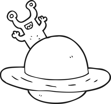 drawn black and white cartoon alien planet png
