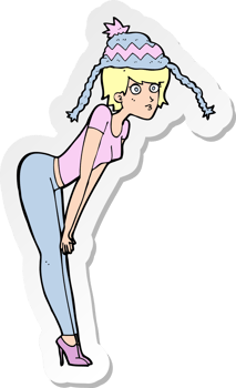 sticker of a cartoon woman wearing winter hat png