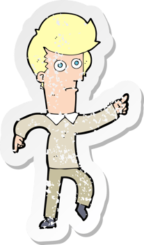 retro distressed sticker of a cartoon man pointing png