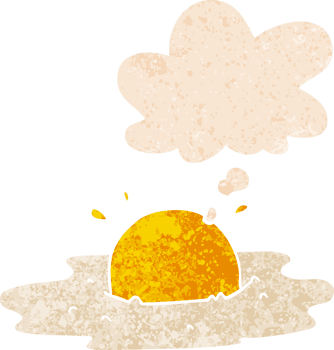 cartoon fried egg with thought bubble in grunge distressed retro textured style png