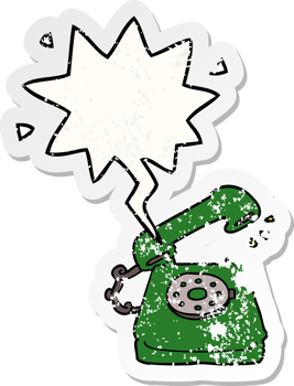 cartoon old telephone with speech bubble distressed distressed old sticker png