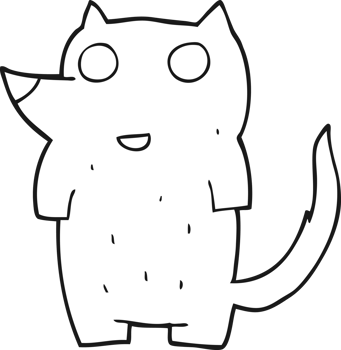 drawn black and white cartoon dog png