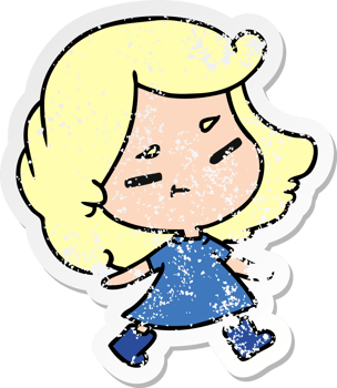 distressed sticker cartoon illustration of a cute kawaii girl png