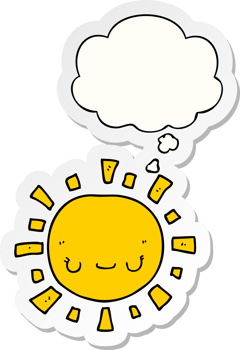 cartoon sun with thought bubble as a printed sticker png