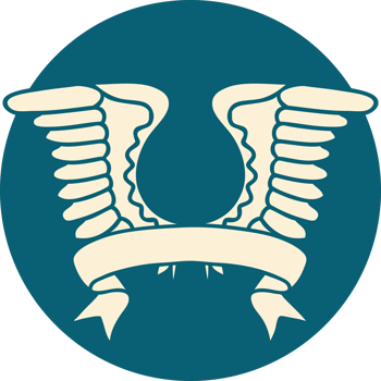 tattoo style icon with banner of a wing png