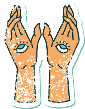 iconic distressed sticker tattoo style image of mystic hands png