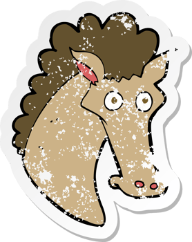 retro distressed sticker of a cartoon horse head png