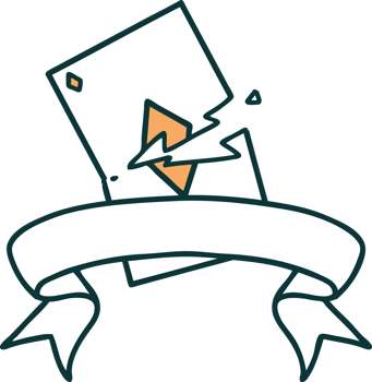 traditional tattoo with banner of a torn card png
