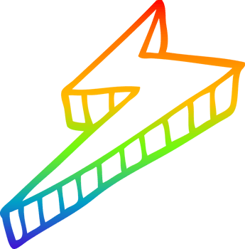 rainbow gradient line drawing of a cartoon decorative lightning bolt png