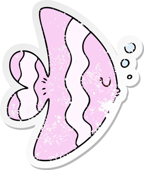 distressed sticker of a quirky hand drawn cartoon fish png