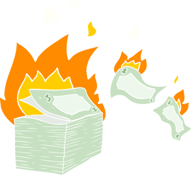 burning money flat color style cartoon png