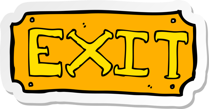 sticker of a cartoon exit sign png