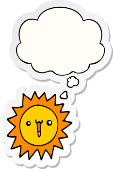 cartoon sun with thought bubble as a printed sticker png