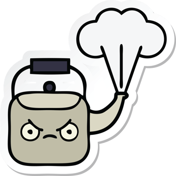sticker of a cute cartoon steaming kettle png