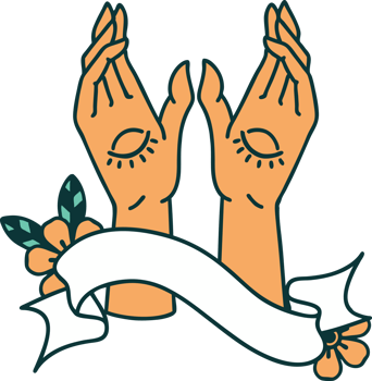 traditional tattoo with banner of mystic hands png