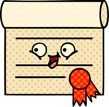 comic book style cartoon of a certificate png