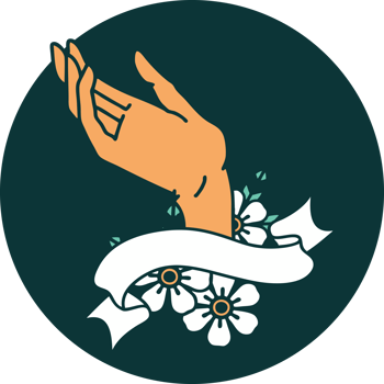 tattoo style icon with banner of a hand png