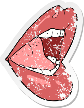 retro distressed sticker of a cartoon open mouth drawing png