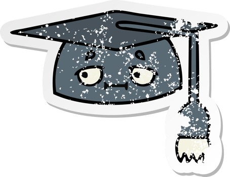 distressed sticker of a cute cartoon graduation hat png