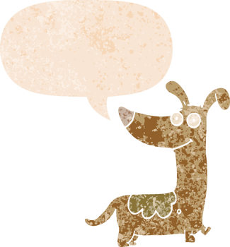 cartoon dog with speech bubble in grunge distressed retro textured style png