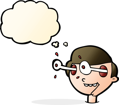 cartoon excited boy's face with thought bubble png