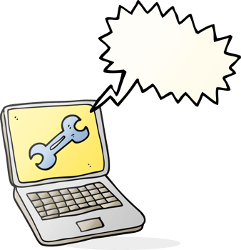 hand drawn speech bubble cartoon laptop computer with fix screen png