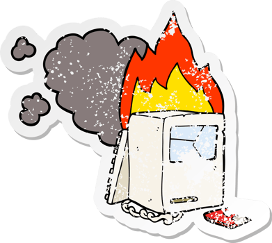 distressed sticker of a cartoon broken computer png