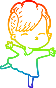 rainbow gradient line drawing of a cartoon squinting girl png