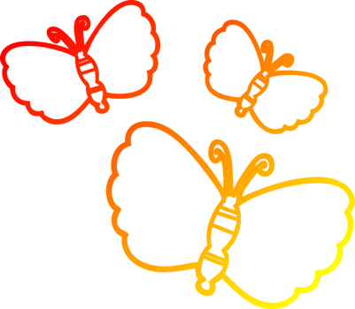 warm gradient line drawing of a cartoon butterflies png